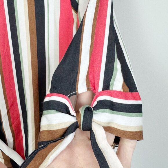 HUTCH | Bold Vertical Striped Faux Wrap Short Sleeve Dress Women’s Size Large - Picture 6 of 9